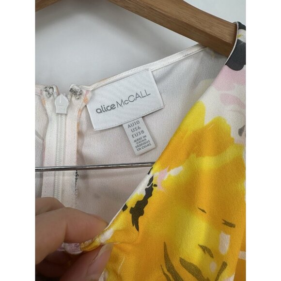 Alice McCall Soiree Saffron Floral Asymmetrical Midi Dress Women’s 6 EUC - Picture 5 of 9